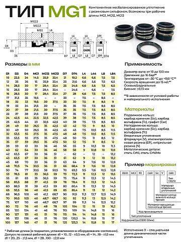 0250 MG1 PT/SicSicV/G60 торцевое уплотнение